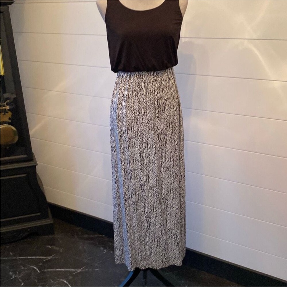 LOFT Black and White Smocked Maxi Dress